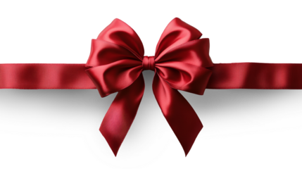 A vibrant red ribbon bow is presented, complete with a lengthy strip of ribbon. This decorative piece is perfect for enhancing gifts and adding a touch of elegance to celebrations and events.