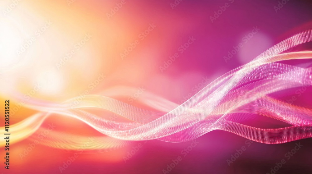 Poster Bright neon waves flow dynamically, creating a sense of motion and energy, while providing ample space for graphic elements and text on the right side