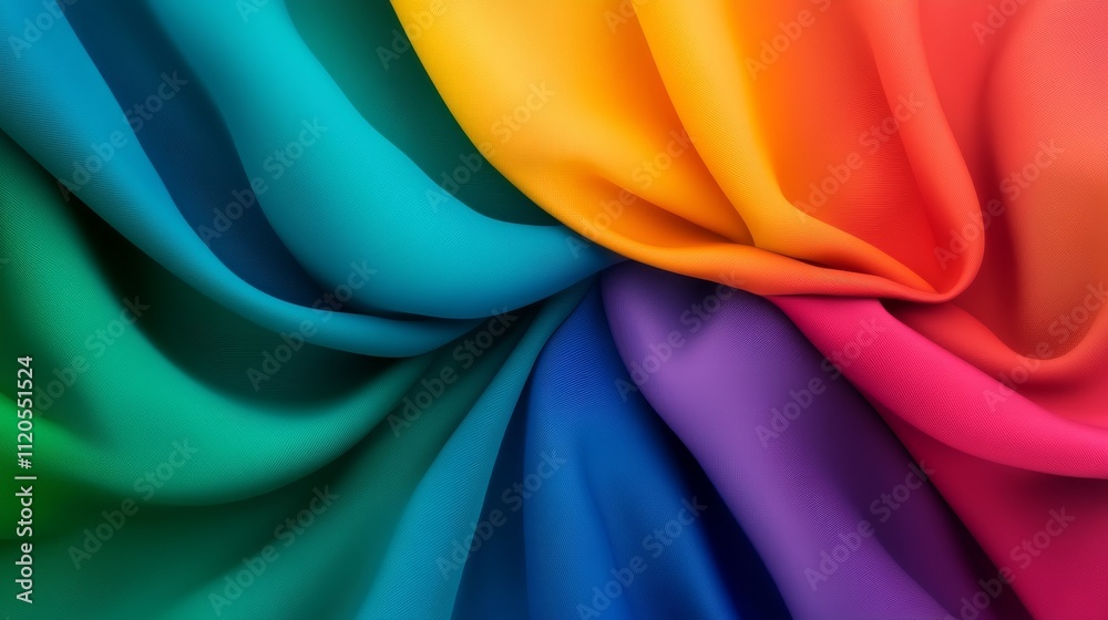 Poster A captivating 3D background features dark rainbow gradient waves, creating a striking abstract visual with space for text on the right side for various applications