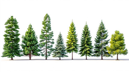 Obraz premium Fir, Pine, and Spruce Trees: Isolated on a white background, used for architecture.