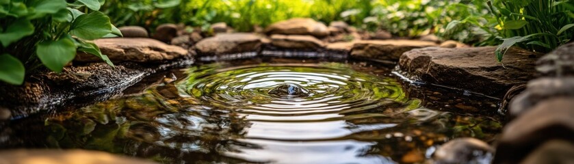 Ripples in a small stone garden pond