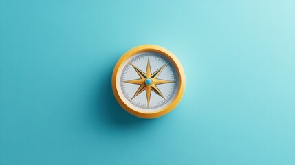 Yellow Compass on Light Blue Background
