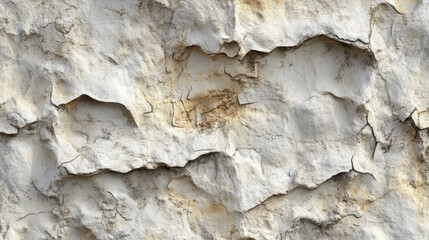 Fototapeta premium Weathered texture of cracked white plaster wall with rough surface. uneven patterns and natural imperfections create interesting visual effect, ideal for backgrounds or design elements
