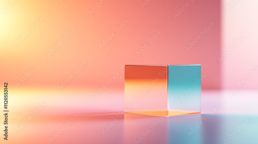 Poster a sleek geometric shape with sharp edges showcases stunning light blue and pink gradients against a 