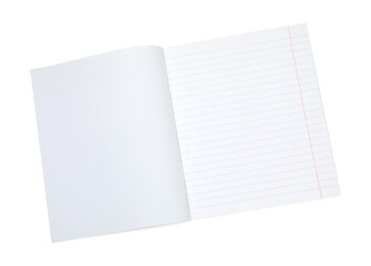 Fototapeta premium One open copybook isolated on white, top view. School stationery