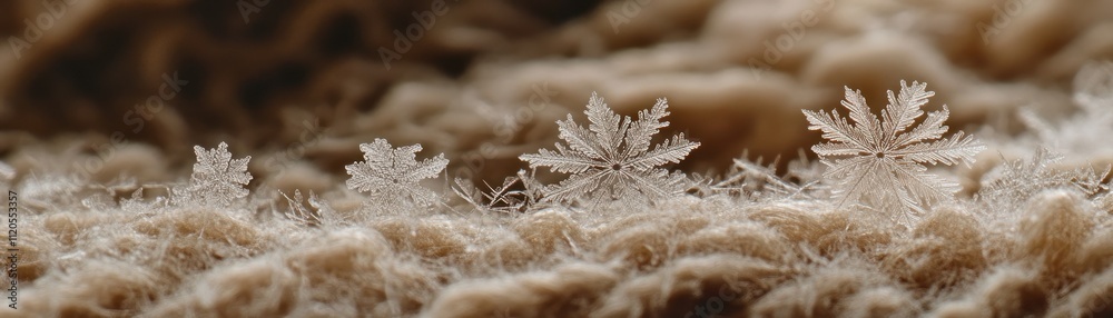 Poster intricate ice crystals resting on a soft brown surface
