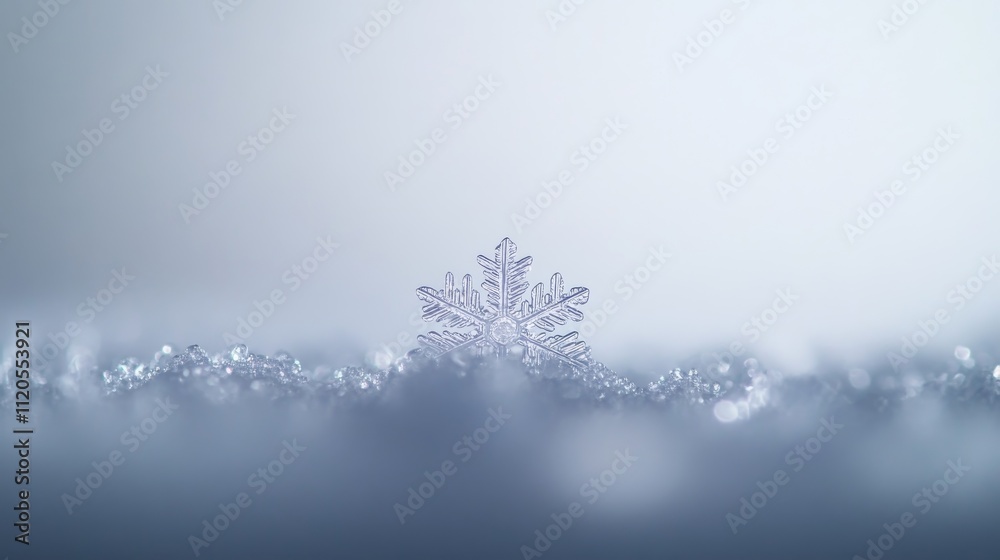 Fototapete captivating close-up of a single snowflake showcases intricate icy patterns, floating serenely again