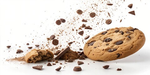 Delicious Falling Explosion of Choc Chip Cookie Food Photography: Delicious Cookie Stock Photos For Backgrounds, Graphics, and Header Designs