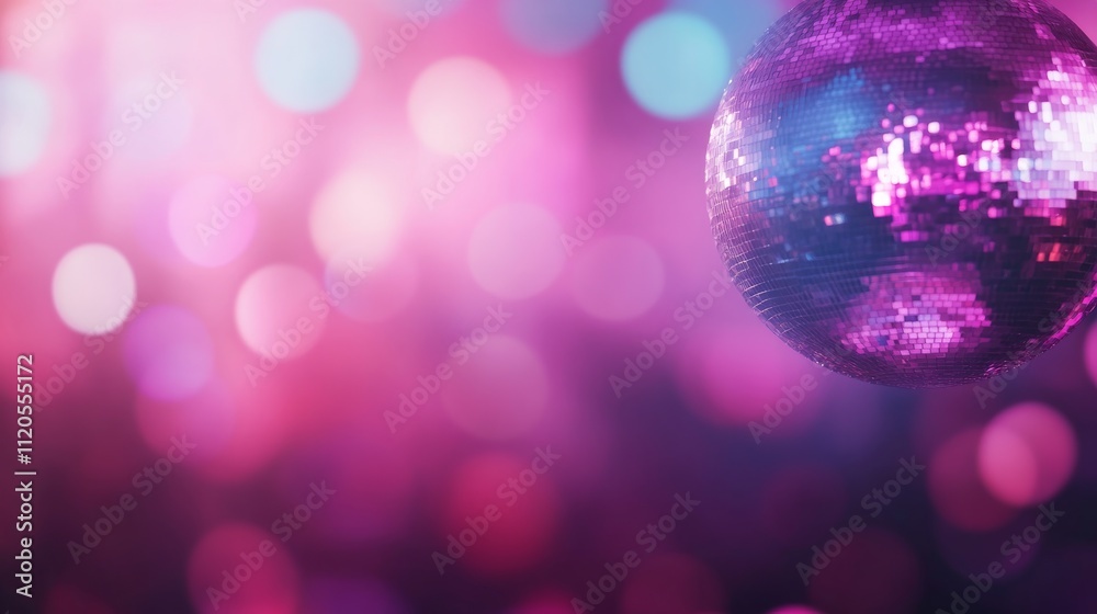 Poster a shimmering disco ball disperses multicolored light across a vibrant, blurred backdrop, creating a 