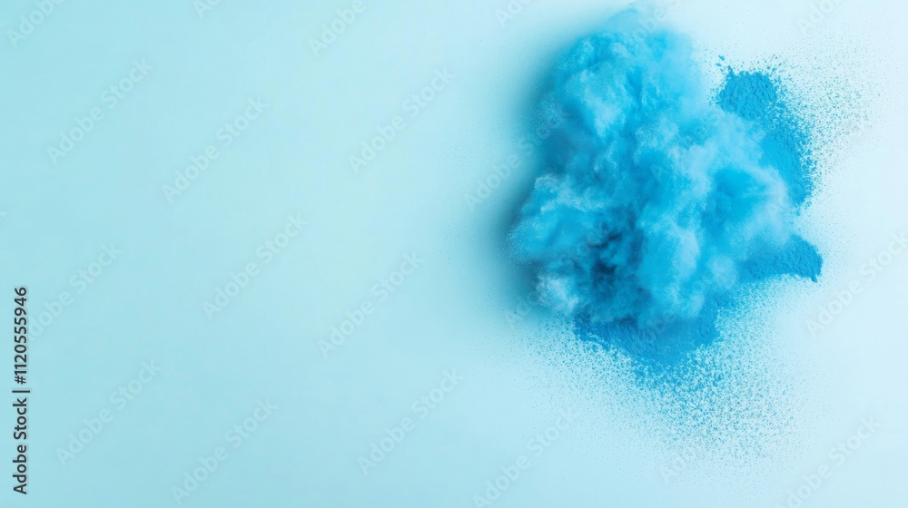 Aufkleber cyan blue holi powder bursts outward against a white surface, creating energetic patterns with a lig