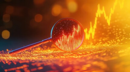 Magnifying Glass Reveals Stock Market Trend Data
