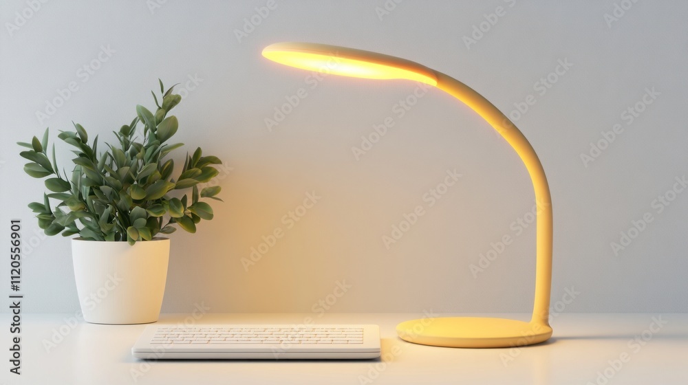 Poster minimalist workspace with lamp plant and keyboard