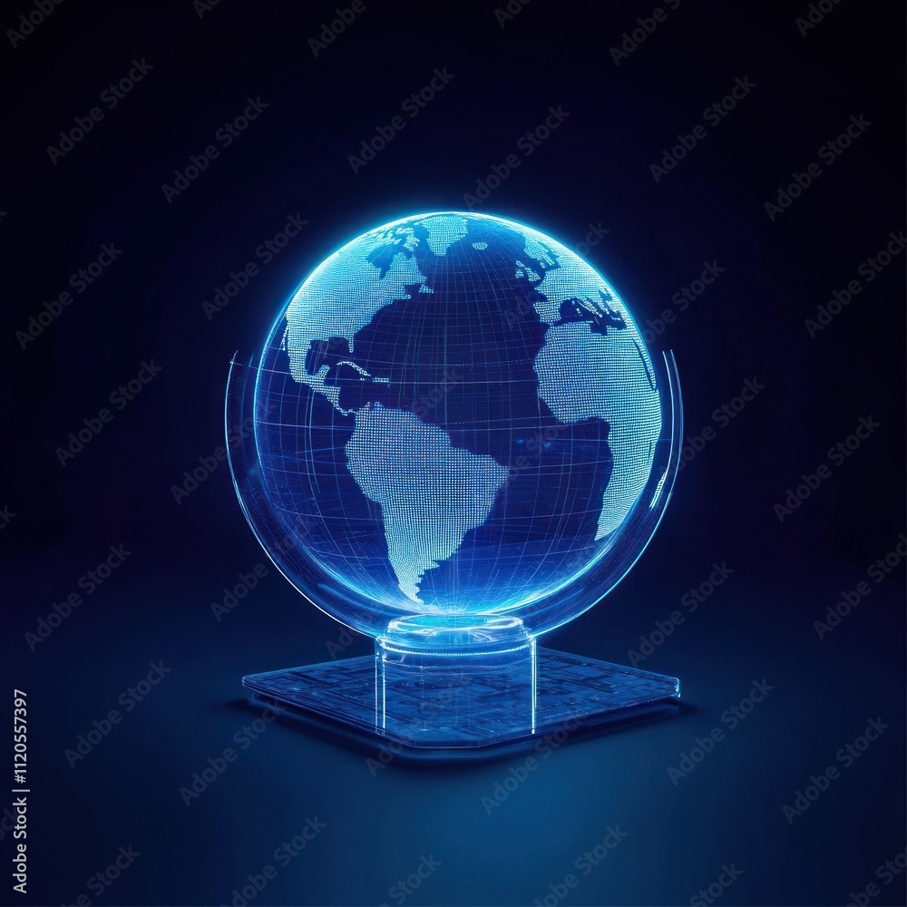 Poster digital globe illuminated on modern stand