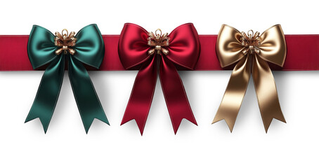 These stylish bows in green, red, and gold are set against a transparent background, perfect for enhancing holiday decorations and gift packaging, adding a touch of elegance to festive occasions.