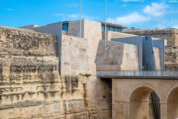 Valletta (il-Belt Valletta) massive fortification and city gate (Bieb il-Belt) city wall Xlokk South Eastern Region of Malta