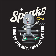 Vector Illustration of Microphone Mascot with Retro Mascot Illustration Available for Tshirt Design