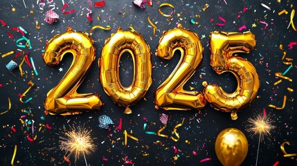 Golden Foil Balloons Forming 2025 for a Festive New Year Celebration