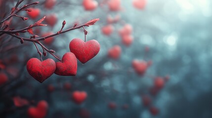 Heart-Shaped Decorations on Tree Branches in a Dreamy Setting
