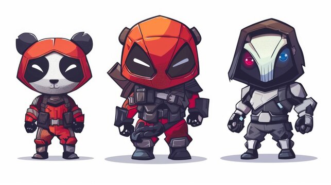 illustraction of techwear chibi panda ninjas robot mecha future JAPANESE VIBE detailed design for streetwaer and urban style t-shirts design