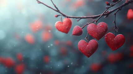 Heart-Shaped Decorations on Tree Branches in a Dreamy Setting
