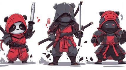 Fototapeta premium illustraction of techwear chibi panda ninjas robot mecha future JAPANESE VIBE detailed design for streetwaer and urban style t-shirts design