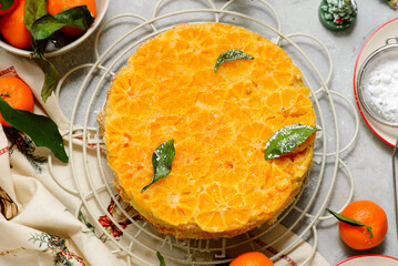 Tangerine upside-down cake.selective focus