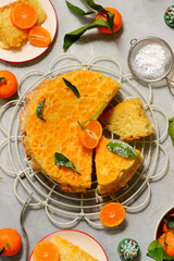 Tangerine upside-down cake.selective focus