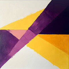 Create an abstract painting geometrique with acrylic paints The colors are deep purple and yellow on a white background And all their shades to create depth and inter