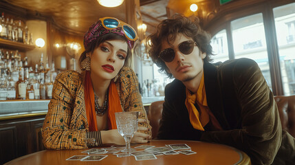 Glamorous Fortune Teller and Partner in a Vintage Café