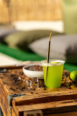 fresh summer bowl fruit drink table vertical