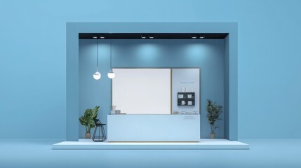 Trade exhibition stand mockup featuring a blank layout for showcasing products