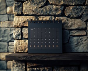 Stylish calendar mockup set against a textured stone wall, perfect for a modern aesthetic
