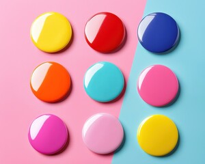 Stylish blank button badge mockup set against a colorful background for promotions