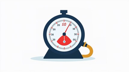 A circular pressure gauge displaying a reading of 50, featuring a red needle and a connected hose.