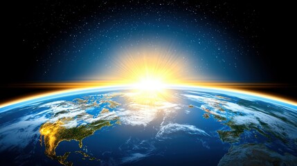 Fototapeta premium Sunrise over Earth from space, showcasing beauty and serenity.
