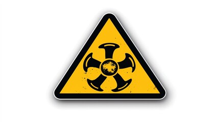 A yellow warning sign featuring a biohazard symbol, indicating potential biological hazards or toxic materials.