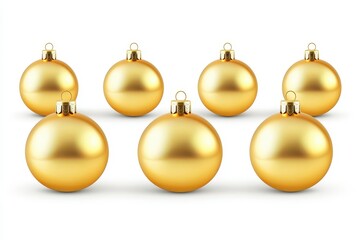 Realistic golden Christmas baubles arranged decoratively on a white background