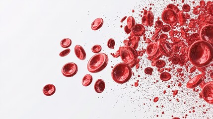 A vivid depiction of red blood cells scattered against a white background, emphasizing their circular shape and color.