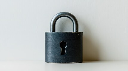 Naklejka premium A close-up image of a black padlock with a keyhole, symbolizing security, protection, and confidentiality against a neutral background.