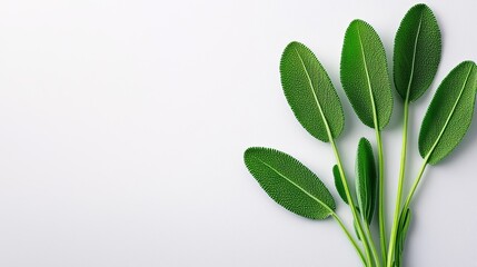Obraz premium Sage bunch in elegant detail, light shadows against a pure white background, capturing the intricate leaf patterns, fresh and organic