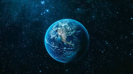 Earth in space: blue planet with stars in the galaxy's vast expanse