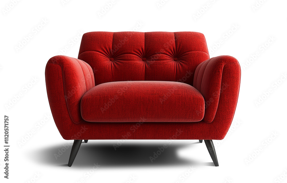 Poster this trendy red armchair features a soft, tufted seat and rounded arms, perfect for adding a pop of 
