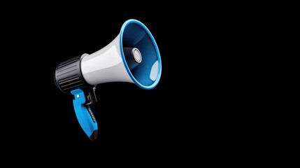 A blue and white megaphone for amplifying sound.