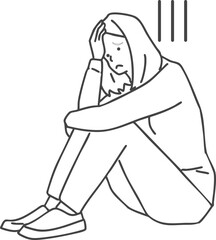 頭を抱えて落ち込む女性のイラスト