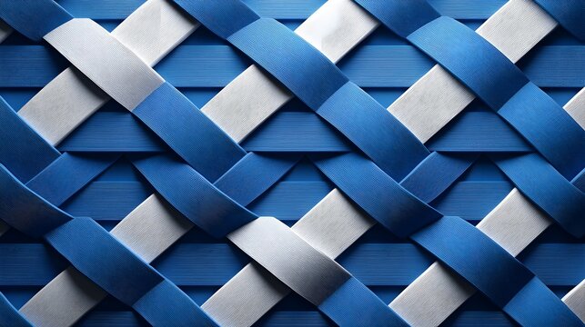 Abstract blue and white geometric pattern, close-up, high contrast design, sharp lines, interlocking shapes, modern and minimalistic composition