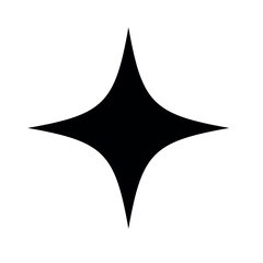 Sparkling star black silhouette on transparent background, vector four-pointed figure.