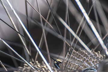 partial view of the rear wheel and sprockets of the rear derailleur professional road racing...