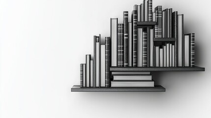 Obraz premium A modern bookshelf displaying a variety of books in an artistic arrangement.