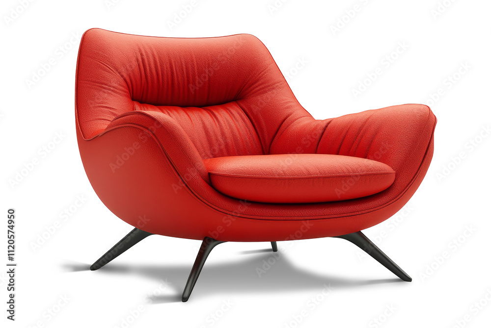 Poster this sleek, modern armchair features a vibrant red upholstery with a curved silhouette, perfect for 