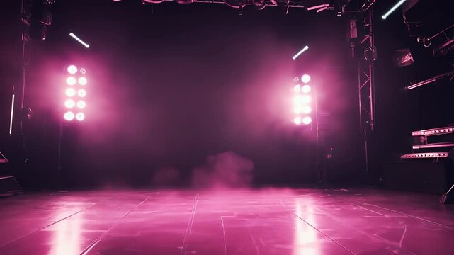 4k punk empty style stage cyber purple pink neon light perform competition sing smoke fog night event party evening poster invitation architecture dark building street concrete